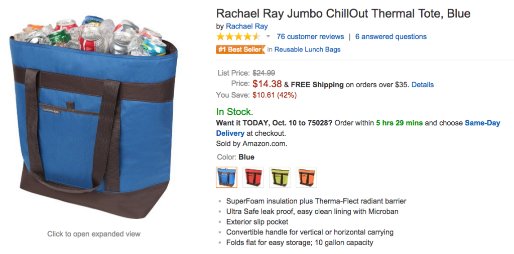 rachael ray jumbo chillout thermal tote