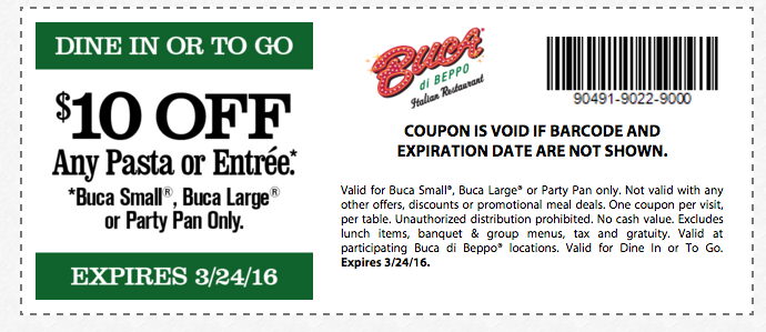 Buca Di Beppo 10 Off ANY Pasta Or Entree FREE Food ModMomTV
