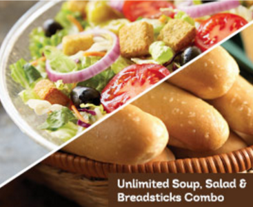 Olive Garden Unlimited Soup Salad Breadsticks Lunch Combo