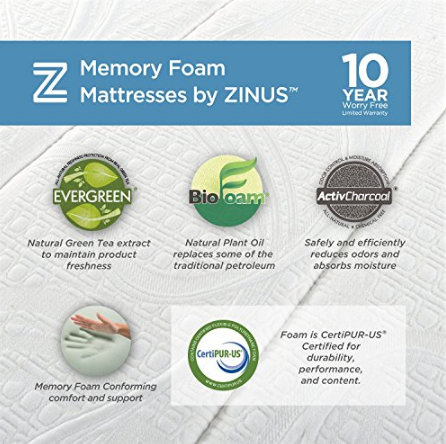 Zinus Memory Foam 12 Inch Green Tea Mattress,