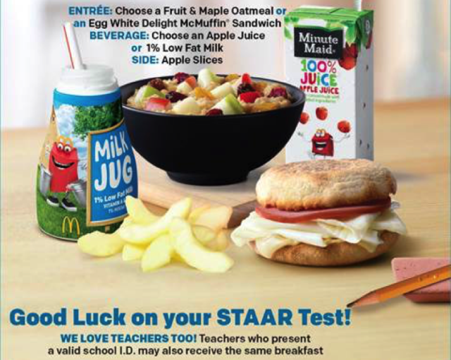 FREE Breakfast at McDonald's on STAAR Test Day for Student and Teachers